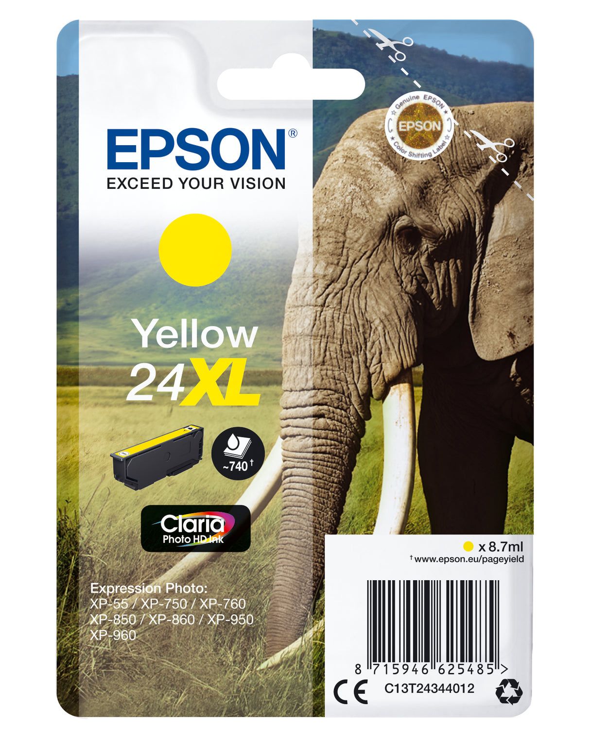 Epson Elephant C13T24344012 blækpatron 1 stk Original Højt (XL) udbytte Gul
