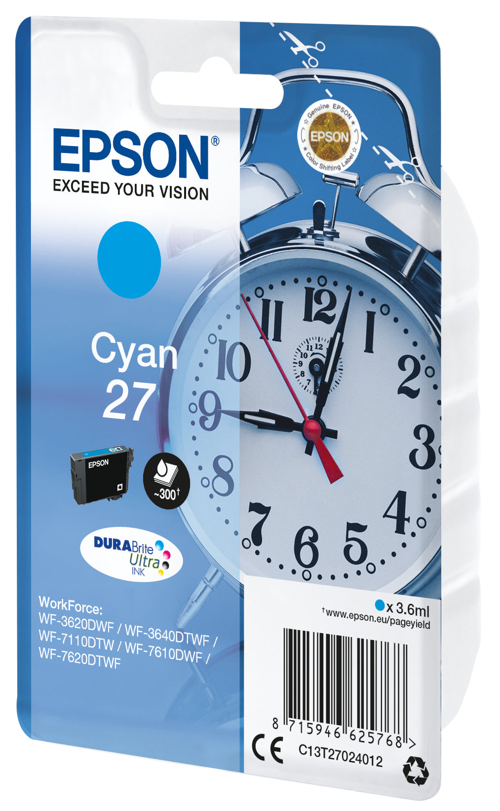 Epson Alarm clock C13T27024012 blækpatron 1 stk Original Standard udbytte Blå