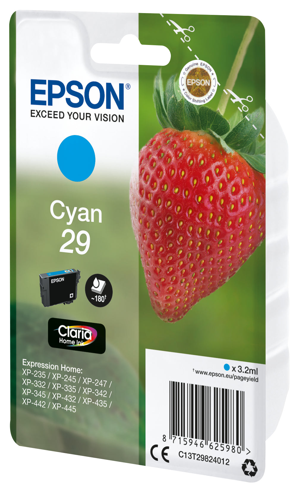 Epson 29 Cyan 180 sider Blæk C13T29824012