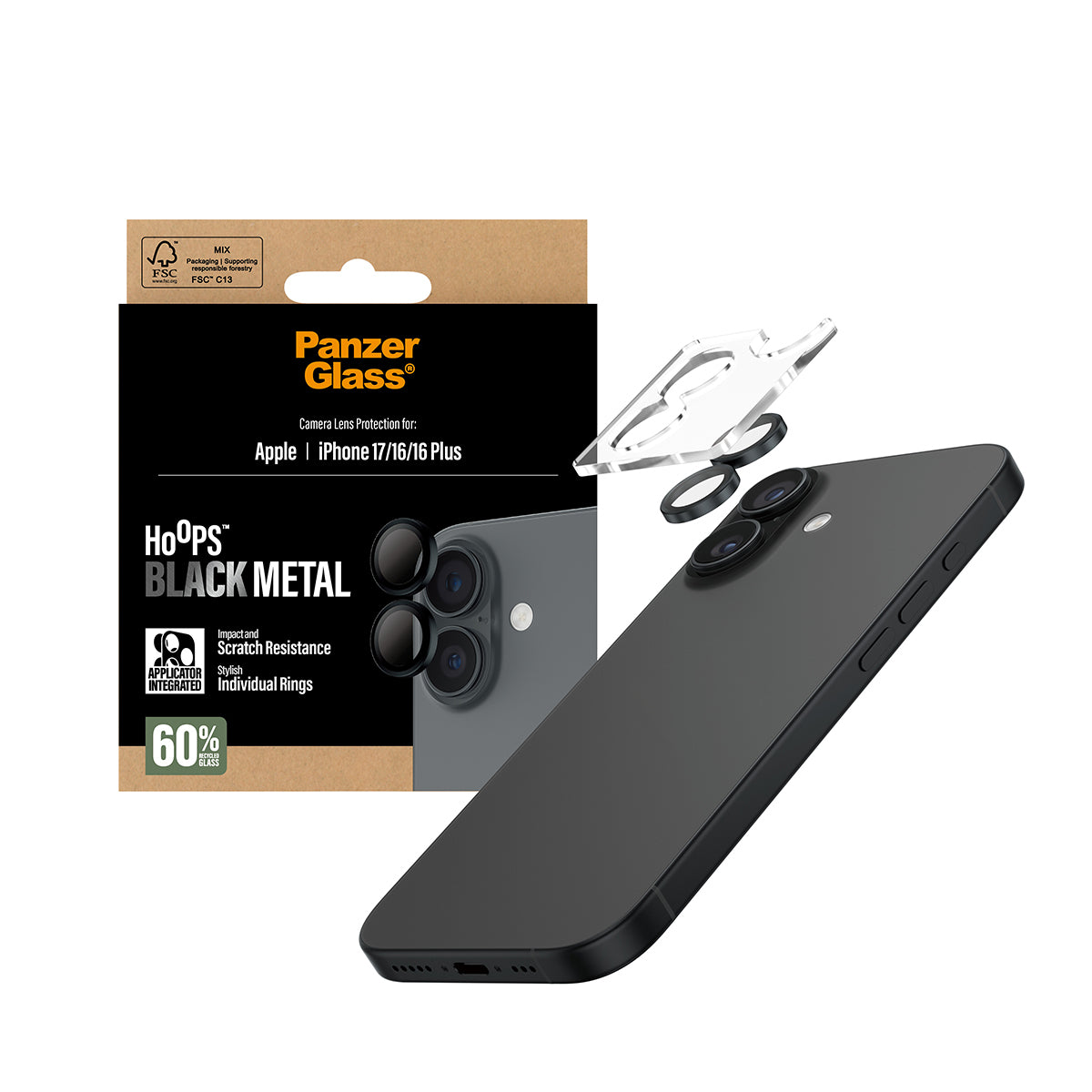 PanzerGlass ® Hoops® Sort Kameralinsebeskytter iPhone 17 | iPhone 16 | 16 Plus