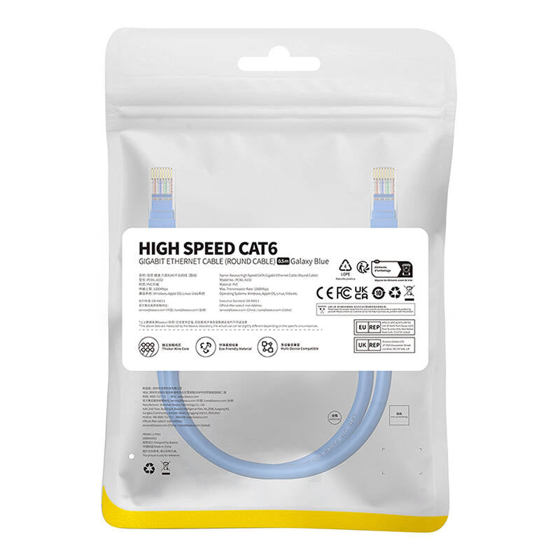 Rund kabel Baseus Ethernet RJ45, Cat.6, 0,5 m (blå)