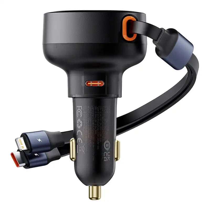 Biloplader Baseus Enjoyment USB-C med USB-C-kabel og Lightning 60W (sort)