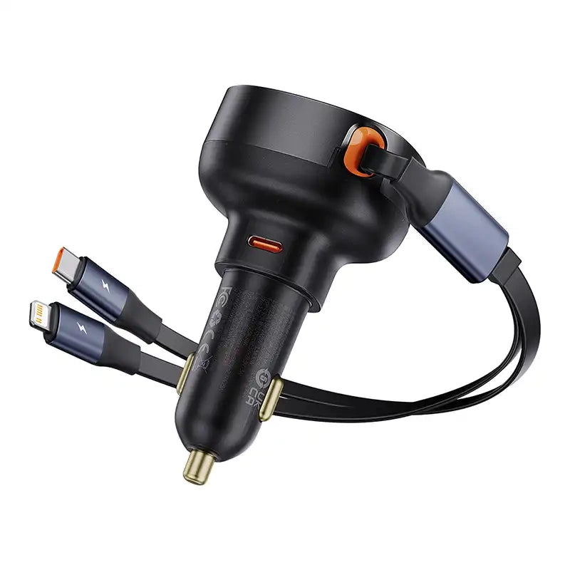 Biloplader Baseus Enjoyment USB-C med USB-C-kabel og Lightning 60W (sort)