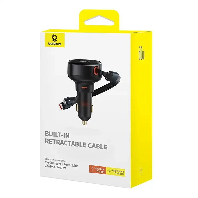 Biloplader Baseus Enjoyment USB-C med USB-C-kabel og Lightning 60W (sort)