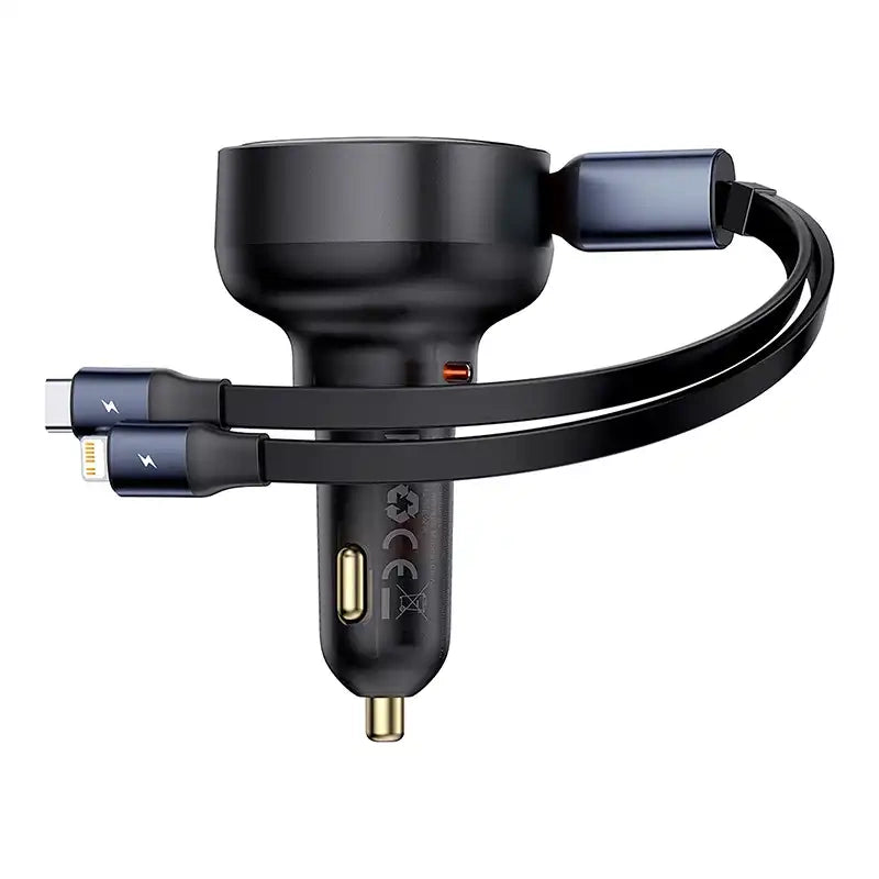 Biloplader Baseus Enjoyment USB-C med USB-C-kabel og Lightning 60W (sort)