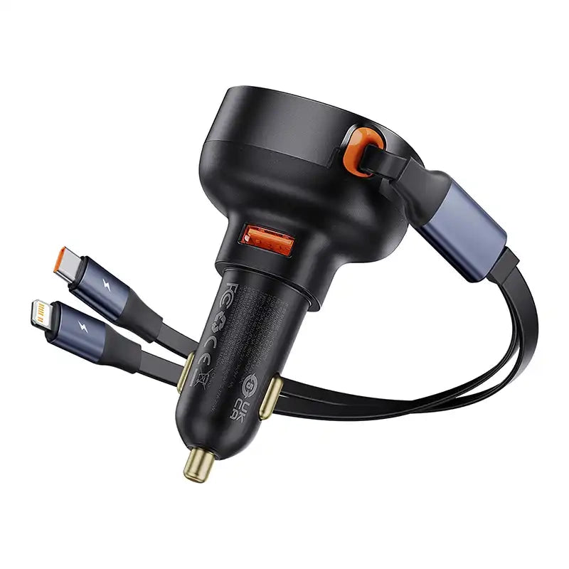 Biloplader Baseus Enjoyment USB med USB-C-kabel og Lightning 60W (sort)