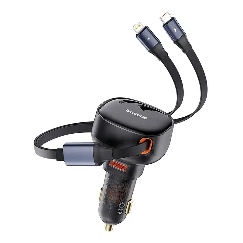Biloplader Baseus Enjoyment USB med USB-C-kabel og Lightning 60W (sort)