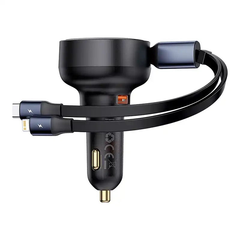 Biloplader Baseus Enjoyment USB med USB-C-kabel og Lightning 60W (sort)