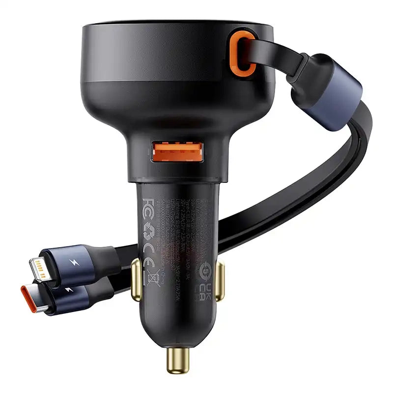 Biloplader Baseus Enjoyment USB med USB-C-kabel og Lightning 60W (sort)
