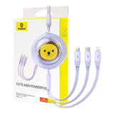 Opladningskabel 3w1 Baseus USB til USB-C, USB-M, Lightning 3,5A, 1,1m (lila)