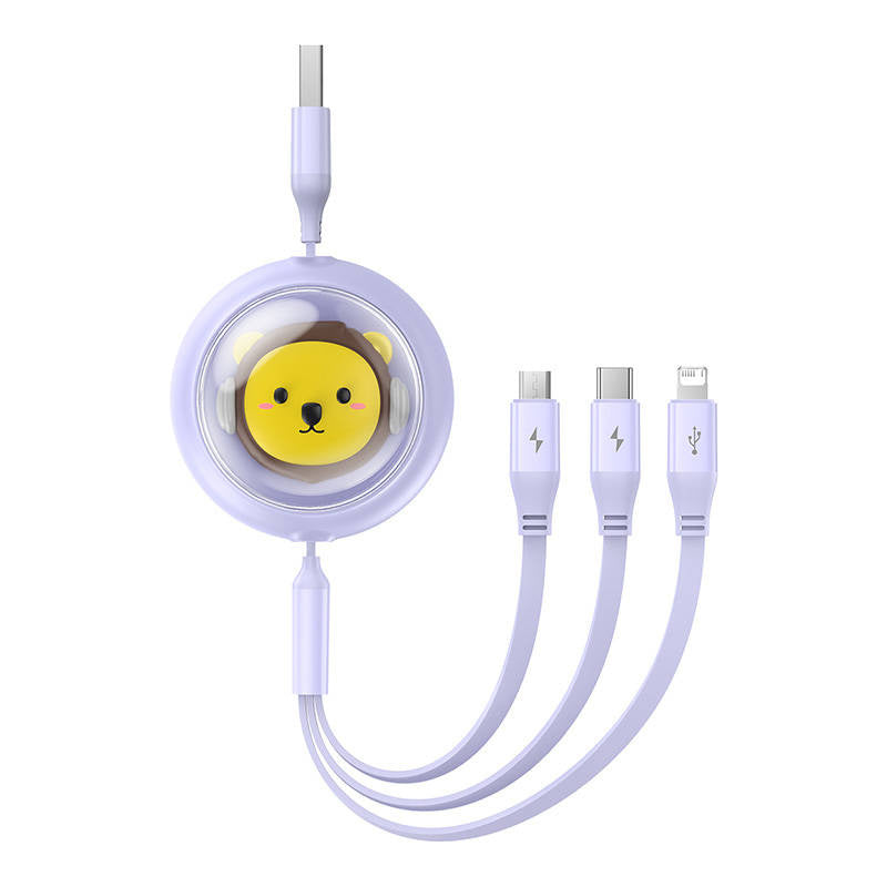 Opladningskabel 3w1 Baseus USB til USB-C, USB-M, Lightning 3,5A, 1,1m (lila)