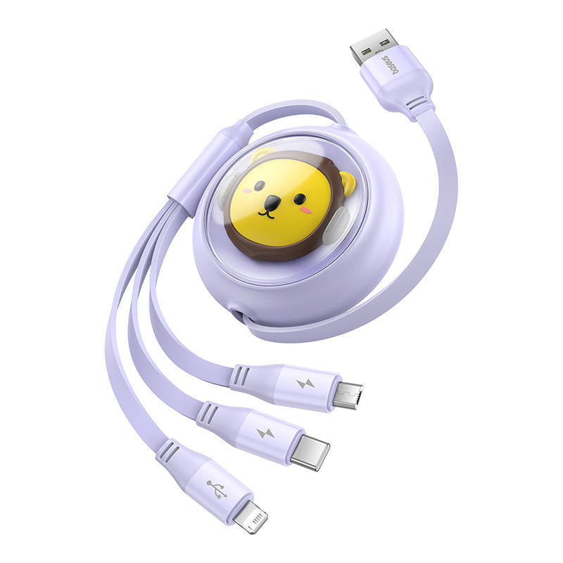 Opladningskabel 3w1 Baseus USB til USB-C, USB-M, Lightning 3,5A, 1,1m (lila)
