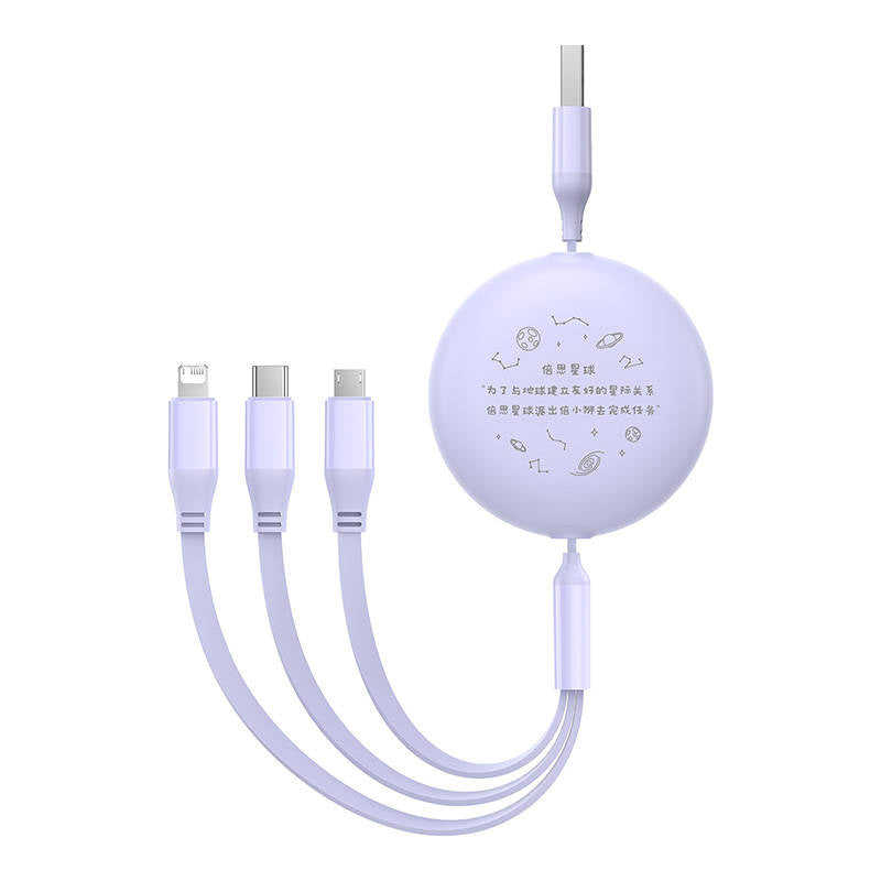 Opladningskabel 3w1 Baseus USB til USB-C, USB-M, Lightning 3,5A, 1,1m (lila)