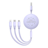 Opladningskabel 3w1 Baseus USB til USB-C, USB-M, Lightning 3,5A, 1,1m (lila)