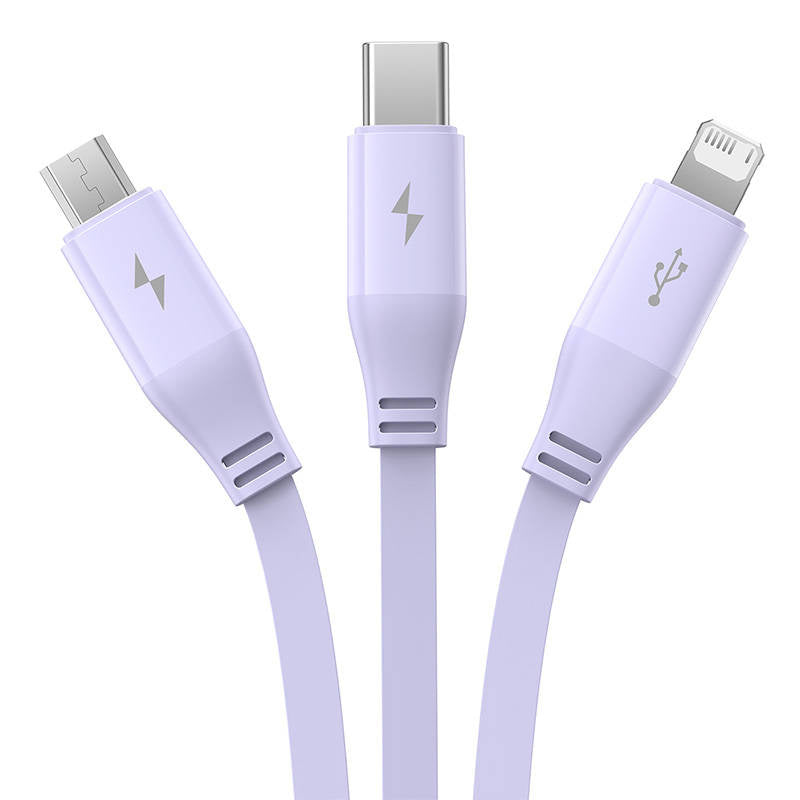 Opladningskabel 3w1 Baseus USB til USB-C, USB-M, Lightning 3,5A, 1,1m (lila)