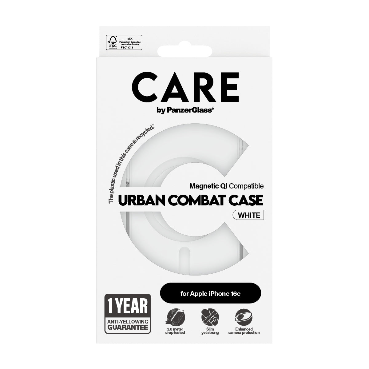 PanzerGlass CARE by ® Flagship Case Transparent Urban Combat m. Hvid Qi Compatible iPhone 16e
