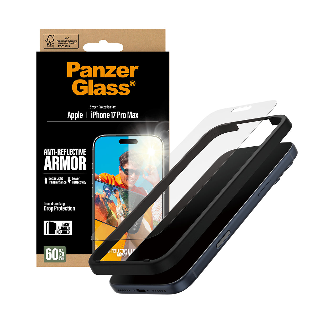 PanzerGlass ® Anti-Reflective Armor Skærmbeskyttelse iPhone 17 Pro Max m. EasyAligner