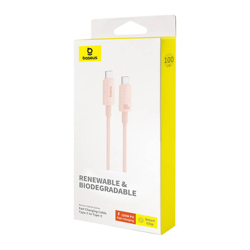Hurtig opladning kabel Baseus USB-C til USB-C Habitat Series 1m 100W (rosa)