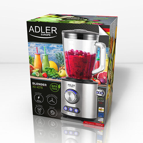 Adler AD 4078 blender Bordplade blender 1700 W Sort, Rustfrit stål, Transparent