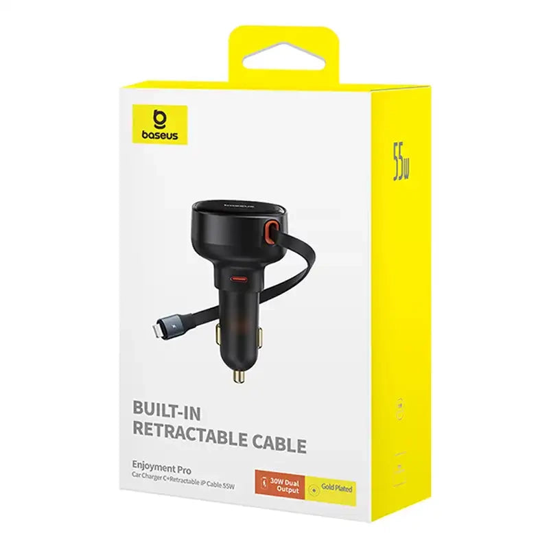 Biloplader Baseus Enjoyment Pro med lynkabel + USB-C, 55W (sort)