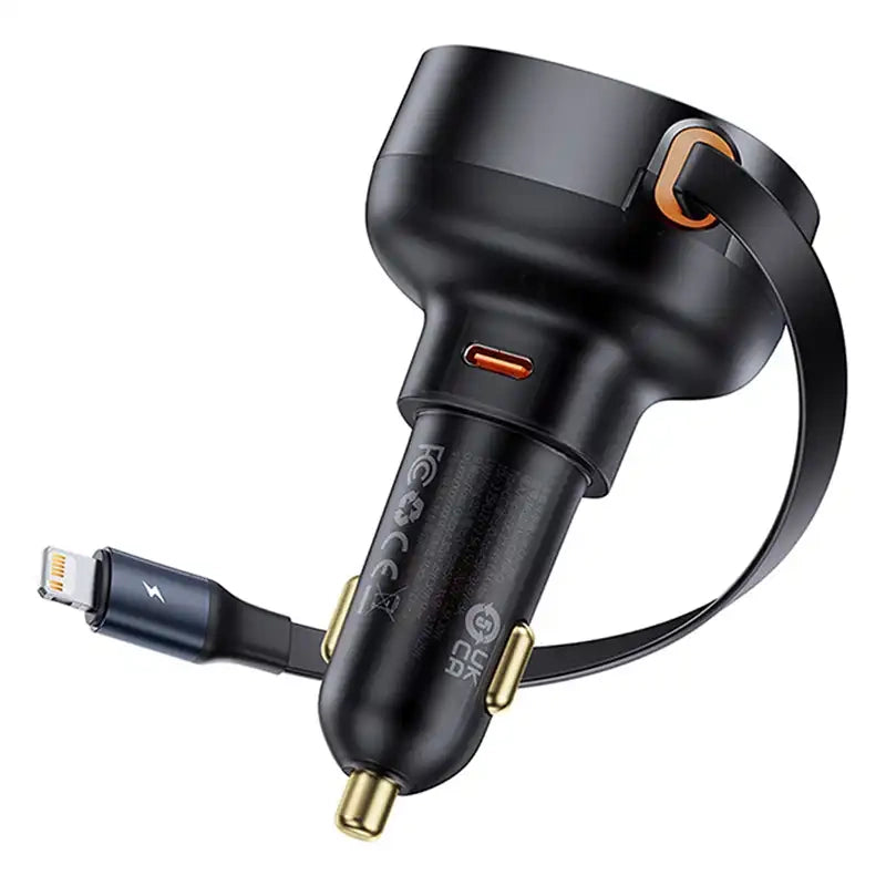 Biloplader Baseus Enjoyment Pro med lynkabel + USB-C, 55W (sort)
