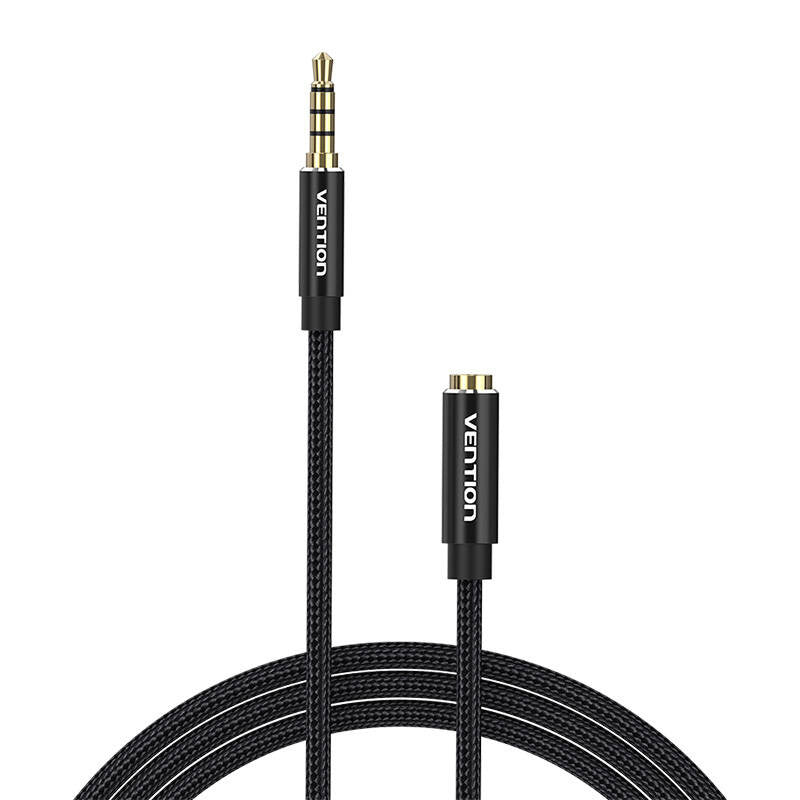 Audio kabel TRRS 3,5 mm mandlig til 3,5 mm kvindelig Vention BHCBJ 5 m sort