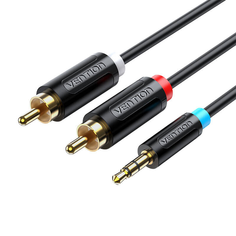 Kabel Audio Adapter 3.5mm Mand til 2x Mand RCA Vention BCLBK 8m Sort