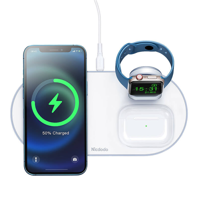 Trådløs oplader Mcdodo CH-7060 3 i 1 15W (mobile/TWS/Apple watch) (hvid)