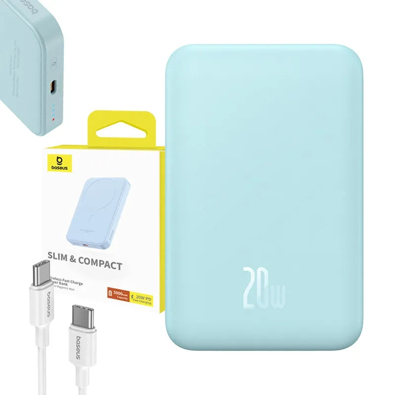 Magnetisk Mini Powerbank Baseus 5000mAh, USB-C 20W (blå)