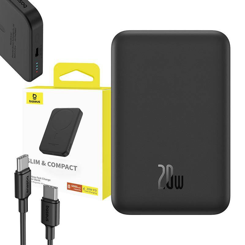 Magnetisk Mini Powerbank Baseus 5000mAh, USB-C 20W (sort)