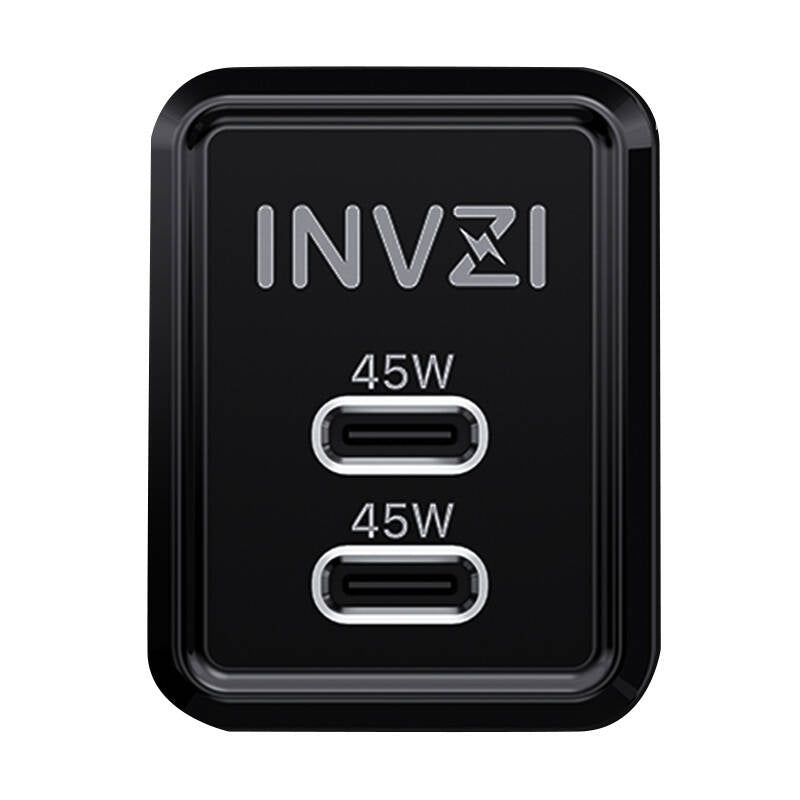 Væglader INVZI GaN 2x USB-C, 45W, EU (sort)