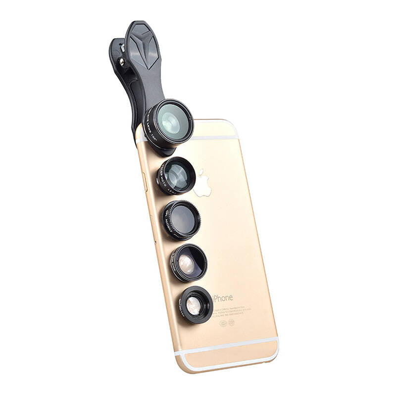 Mobil linsesæt APEXEL APL-DG5H 5 i 1 universel (sort)