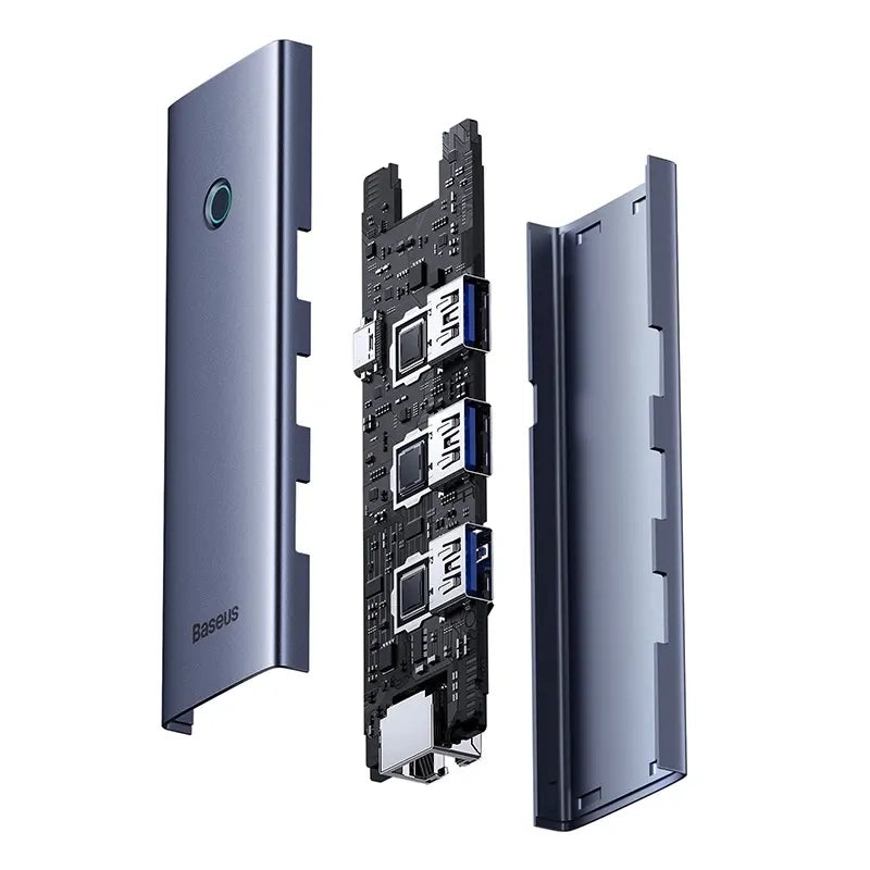 Hubus Base UltraJoy Series Lite 4-Port (USB til USB 3.0*3+RJ45*1+USB-C 5V) (grå)