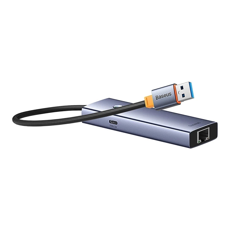 Hubus Base UltraJoy Series Lite 4-Port (USB til USB 3.0*3+RJ45*1+USB-C 5V) (grå)