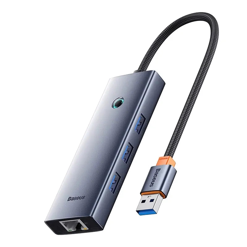 Hubus Base UltraJoy Series Lite 4-Port (USB til USB 3.0*3+RJ45*1+USB-C 5V) (grå)