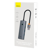 Hubus Base UltraJoy Series Lite 4-Port (USB til USB 3.0*3+RJ45*1+USB-C 5V) (grå)