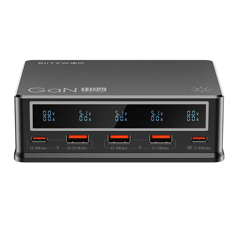 Desktop oplader Blitzwolf BW-i9 110W PD 3xUSB-A, 2xUSB-C (sort)
