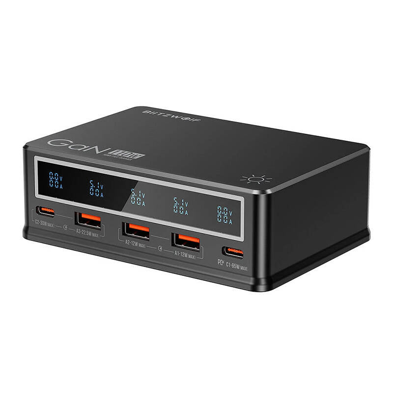 Desktop oplader Blitzwolf BW-i9 110W PD 3xUSB-A, 2xUSB-C (sort)
