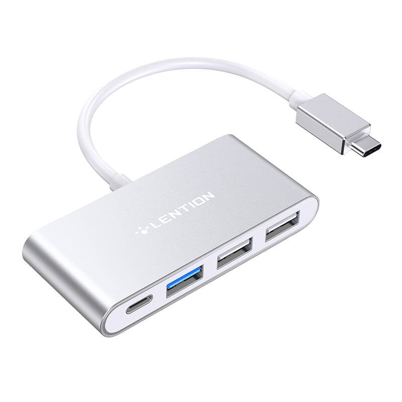 Lention 4in1 Hub USB-C til USB 3.0 + 2x USB 2.0 + USB-C (silver)