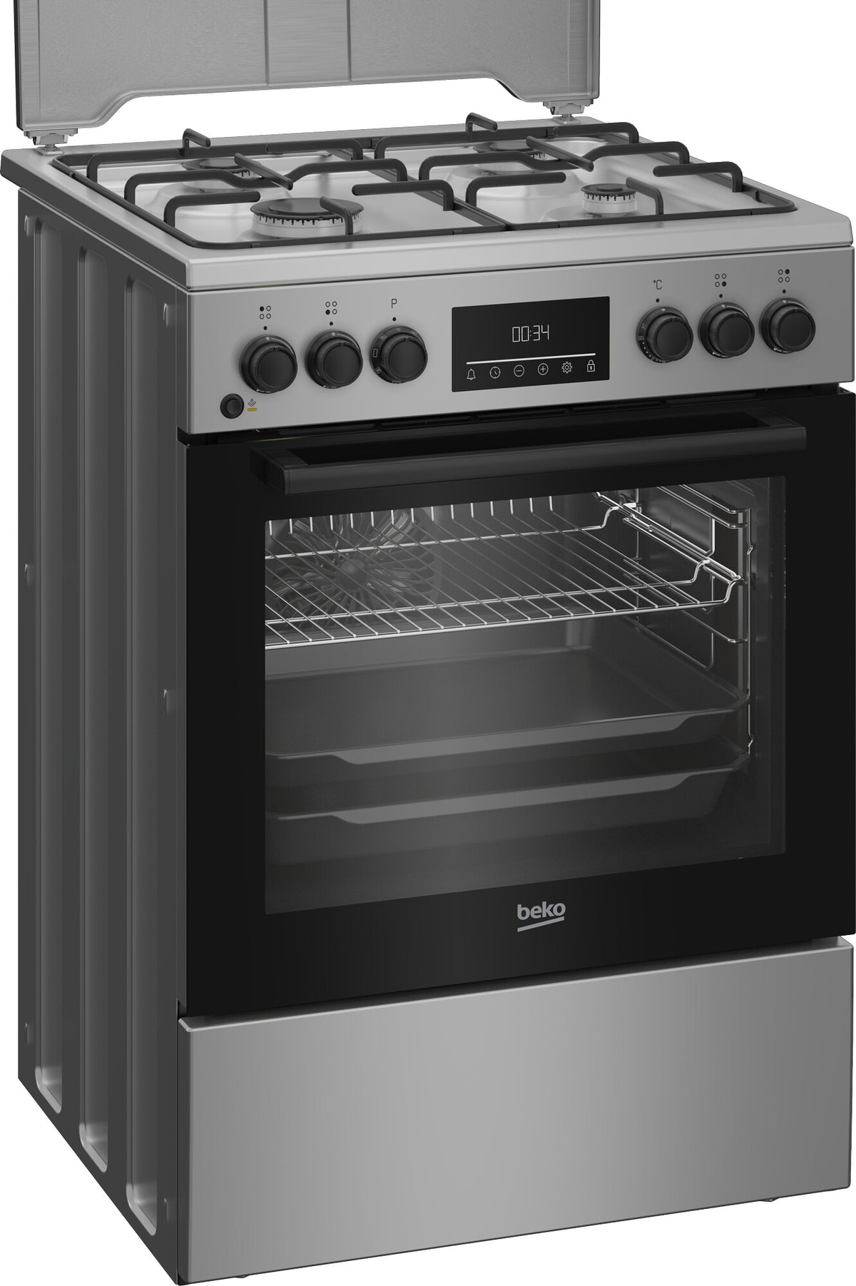 Beko FBM62320SDS Fritstående komfur Elektrisk Gaskomfur Sort, Sølv