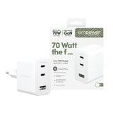 PanzerGlass empower by ® Turbo 70W Multiple Oplader inkl. 2 x USB-C + USB-A | EU Stik | Silver White