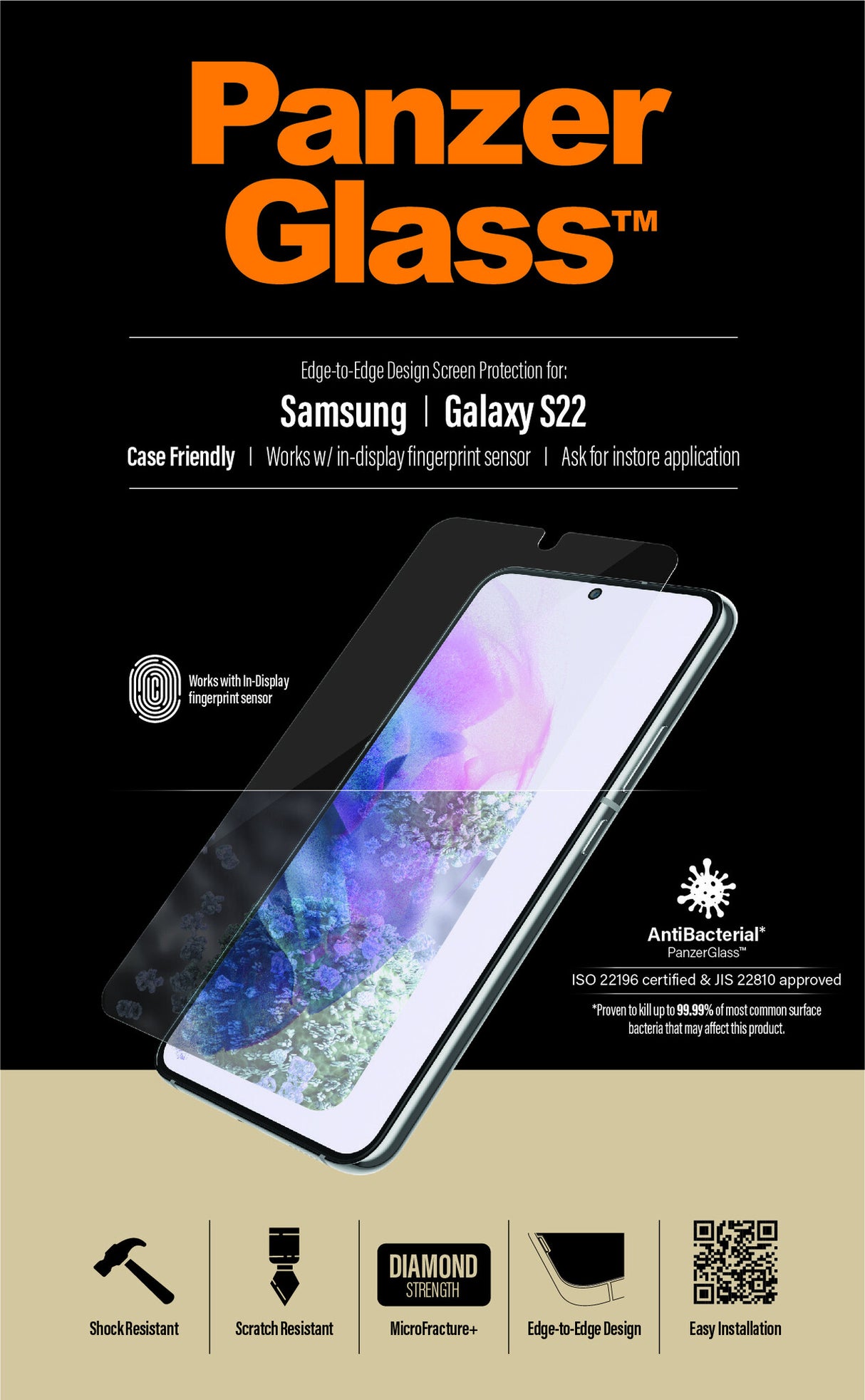 PanzerGlass ® UltraForce1 Samsung Galaxy S22 5G | Skærmbeskyttelse