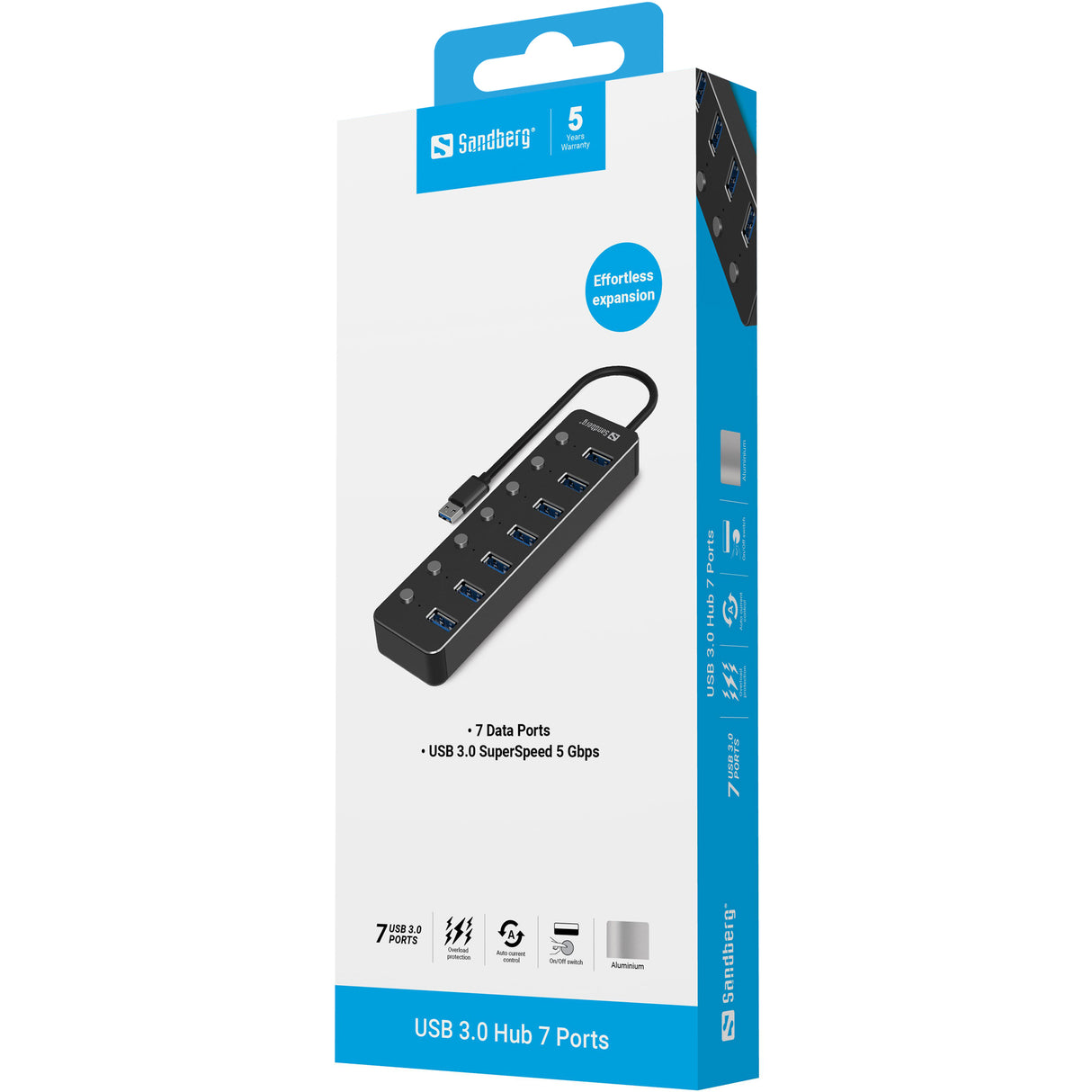 Sandberg 134-33 interface hub USB 3.2 Gen 1 (3.1 Gen 1) Type-A 5000 Mbit/s Sort