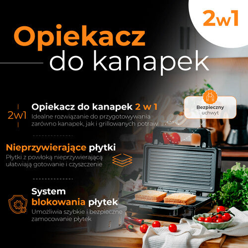Adler AD 3073 sandwichtoaster 1400 W Sort, Sølv