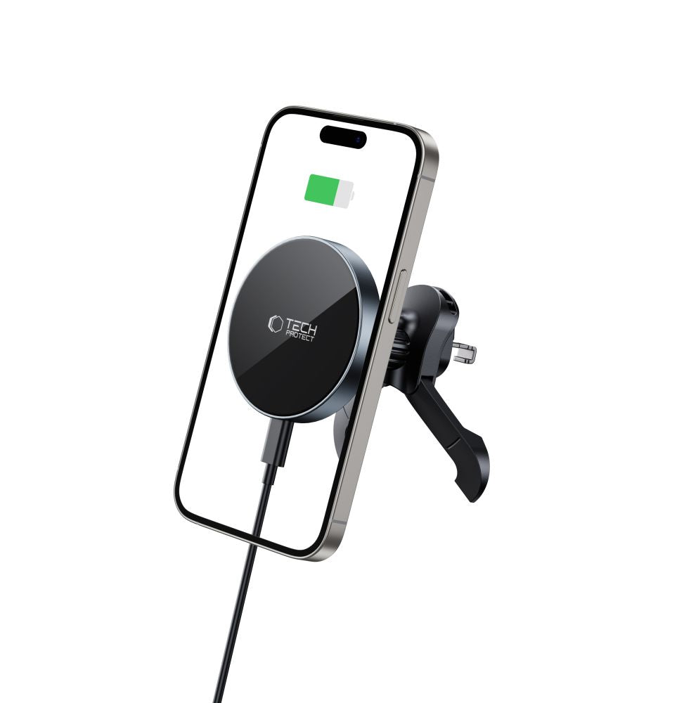 Tech Protect Mm15 W V5 Magnetisk Magsafe Stabil Ventilation Trådløs Opladder Til Bilholder 15 W Sort/Sort