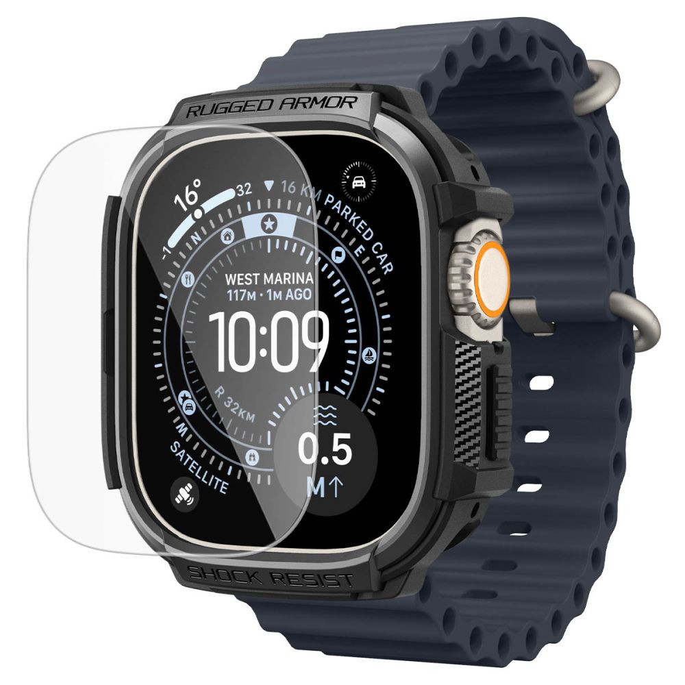 Spigen Rugged Armor & Hærdet Glas Til Apple Watch Ultra 1 / 2 / 3 / 4 (49 Mm) Matsort