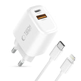 Tech Protect Nca45 W Gan 2 Port Netværksopladder Pd 45 W / Qc3.0 + Lightning Kabel Hvid