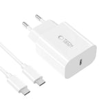 Tech Protect Nc20 W 1 Port Netværksopladder Pd 20 W + Type C Kabel Hvid