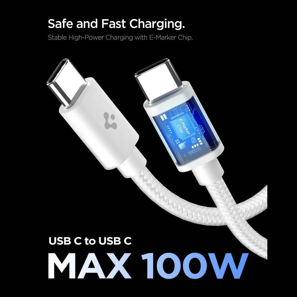 Spigen Ee451 Eu Gan Essential 1 Port Netværksopladder 45 W + Usb C Kabel Hvid