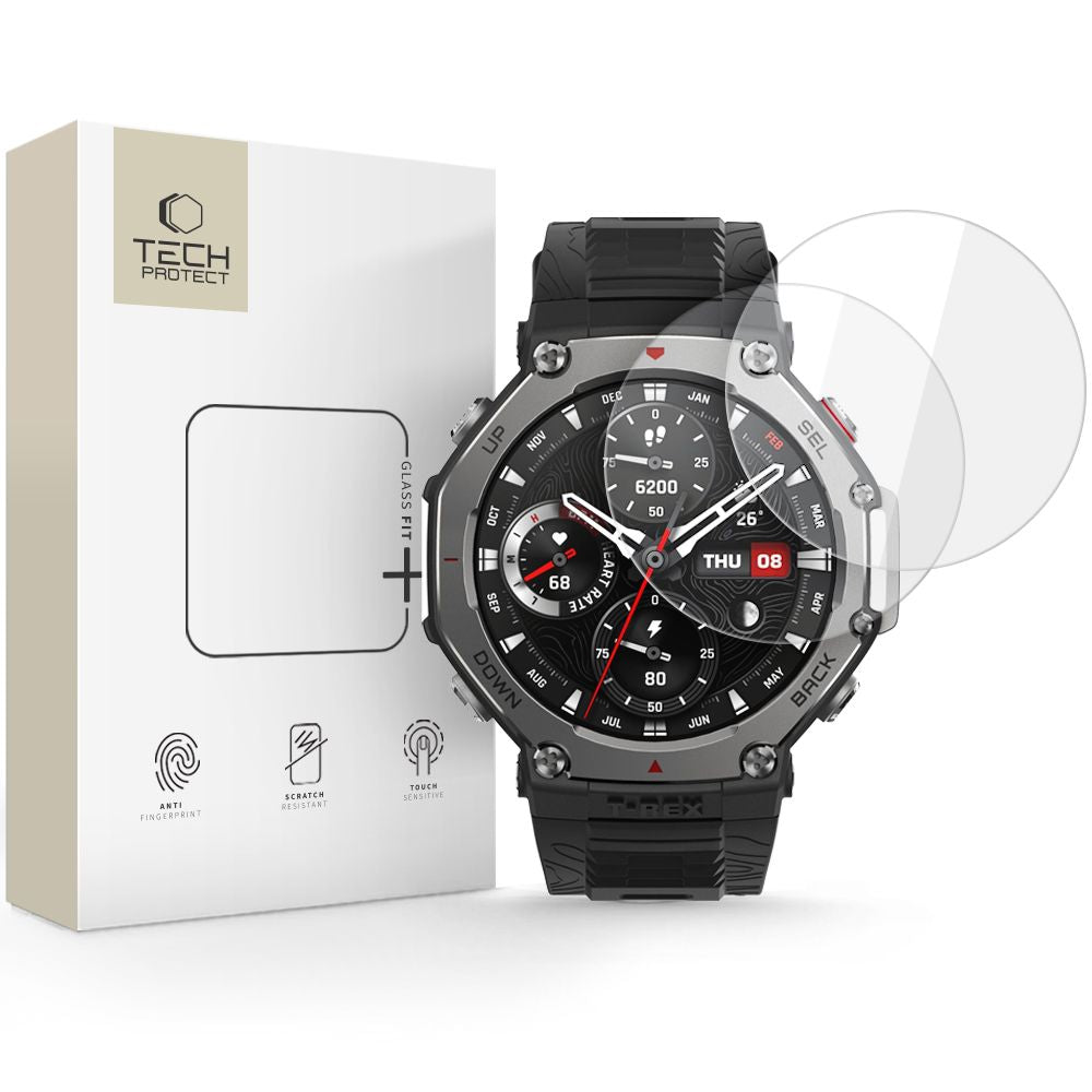 Hærdet Glas Tech Protect Glass Fit+ 2 Pack Amazfit T Rex 3 Pro 48 Mm Clear